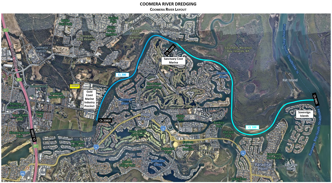 Map of the Coomera River estuary on the Gold Coast and its two adjacent